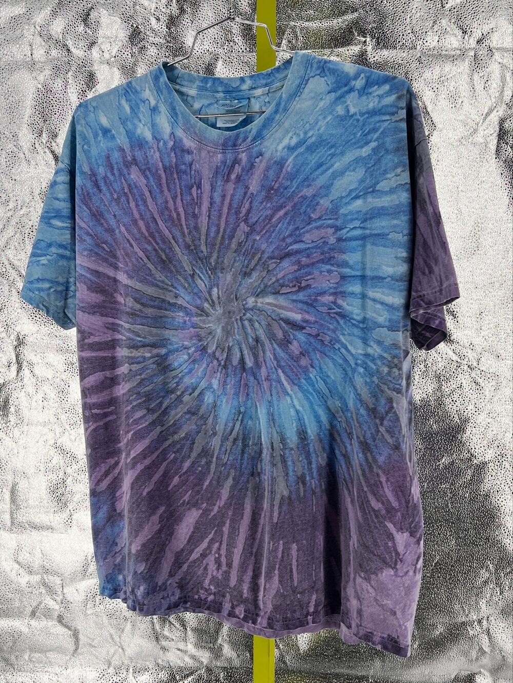 90s Tie Dye Tshirt 1990s Vintage Blue Purple Swirl Pattern XL